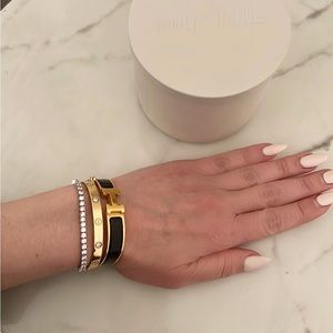 Authentic Hermes Clic H Bracelet: Noir enamel and gold-plated hardware, 7.5"|Wid